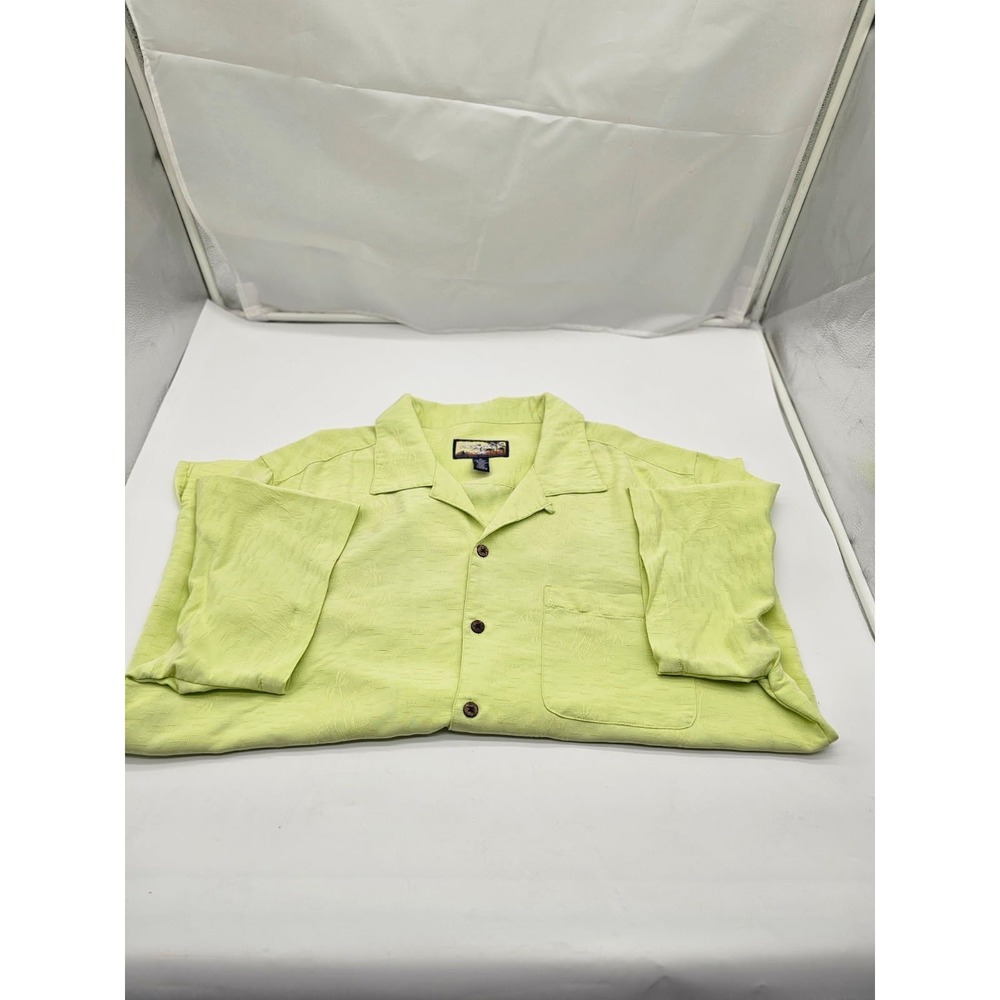 Havana Jack's Cafe Men's XL Green Tropical Silk Floral Button-Up Vacation Cruise